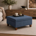 HomePop Harper Luxury 28" Storage Ottoman - Blue Woven Fabric