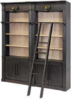 Pemberly Row Decorative Solid Wood Library Ladder, 75.5 in Tall, Black Finish, Metal Hooks, Refreshed Traditional Style, Versatile Home Office or Living Room Accent