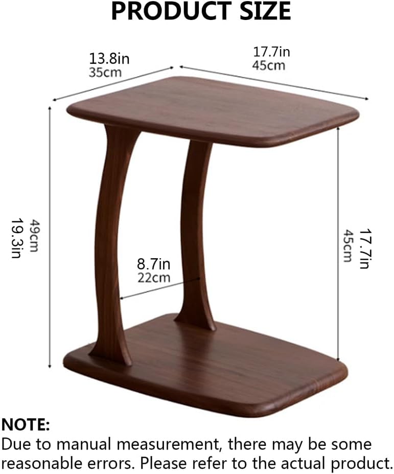 Solid Wood Side Table with Sturdy Base, C Shaped End Table for Couch,Couch Ta...