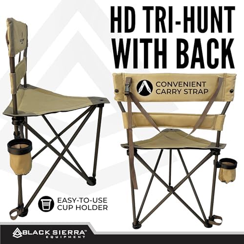 Black Sierra Folding Hunting Chair w/Backrest & Cup Holder, Portable,300 lb