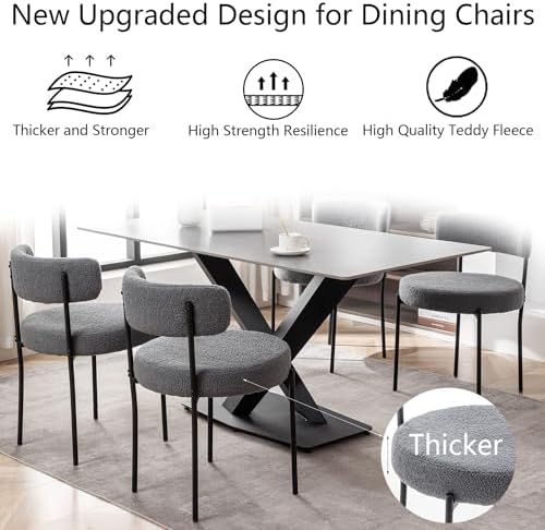 Cinxzar Grey Boucle Dining Chairs Set of 6, Upholstered Dining Room Chairs wi...