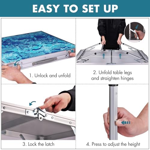 VILLEY Folding Camping Table 4FT, Portable Small Picnic Table