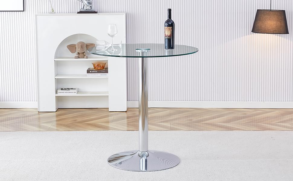 A Glass Tabletop with a Diameter of 35 inches and a Modern Minimalist Circula...