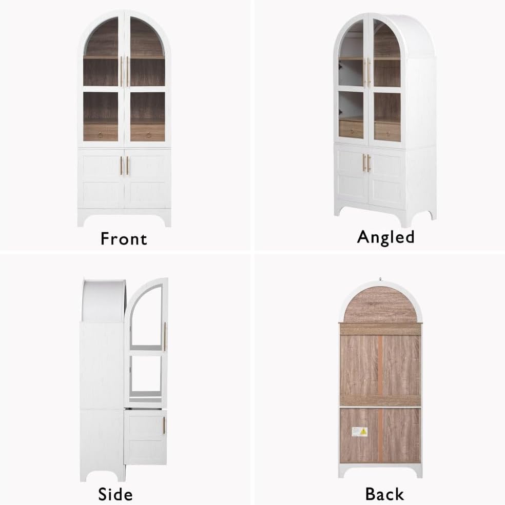 71 Inch Farmhouse Kitchen Pantry Storage Cabinet with Doors, Open Shelf, Hidd...