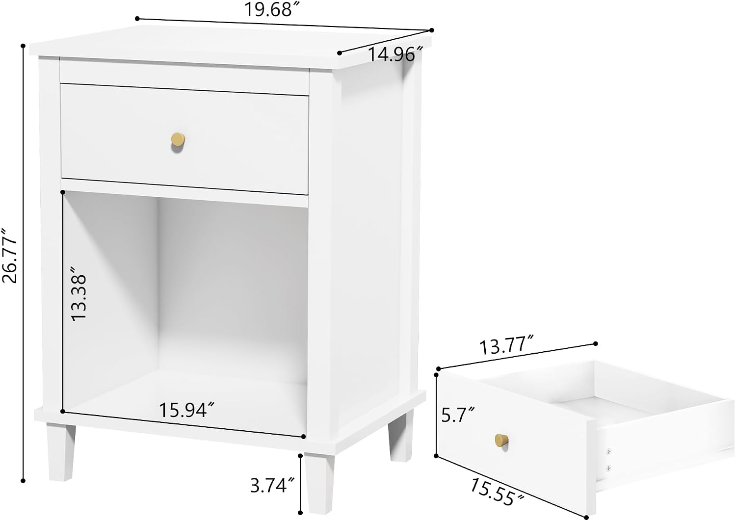 Modern Nightstand, Kids Nightstand with One Drawer, Bedside Table for Boys and Girls, Toddler Night Stand for Living Room, Bedroom, White