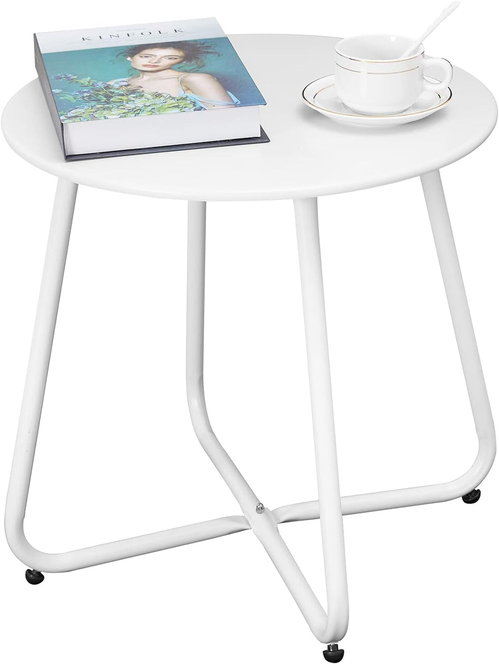 Outdoor Table Small Patio Side Table Waterproof Round Metal Side Table Weathe...