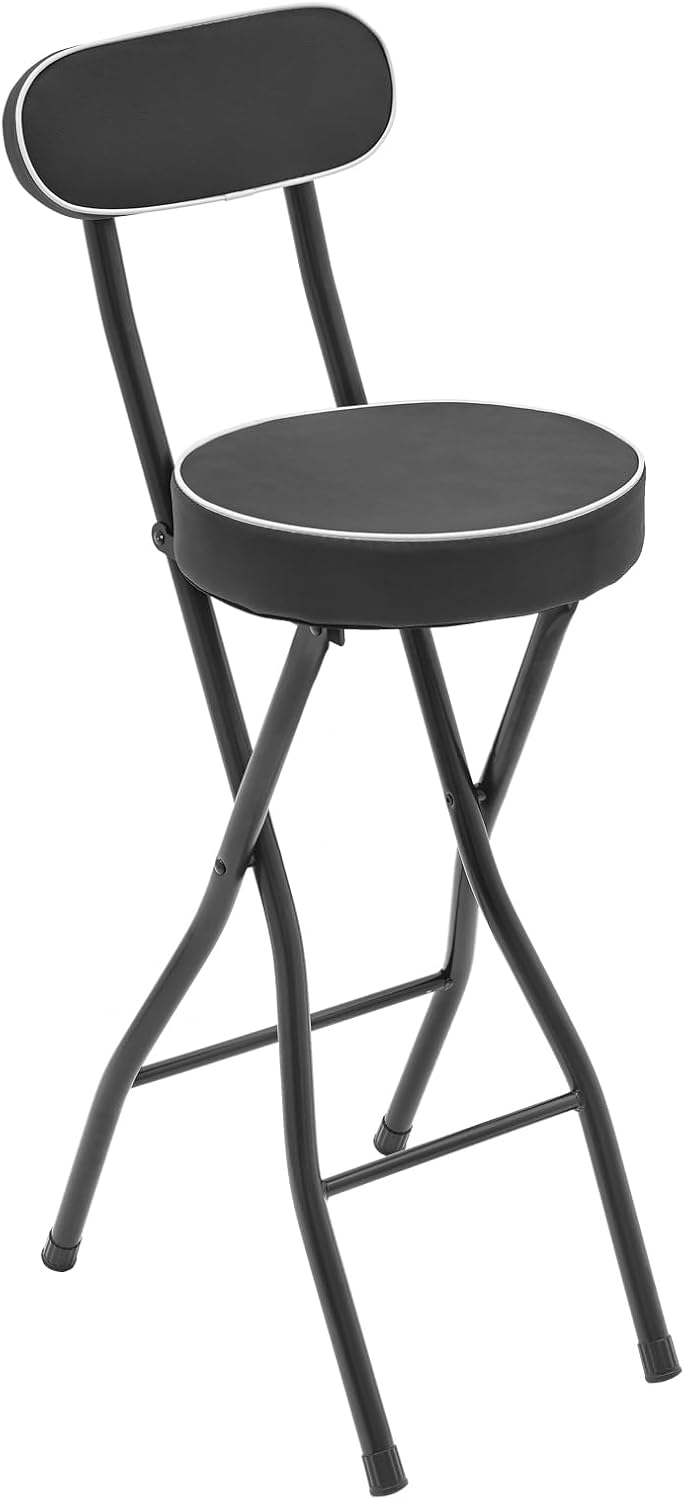 Cushioned Padded Folding Stool, 2PCS Tall Foldable Stools with Backrest, Bar Folding Stool, Portable Collapsible Counter Height Chair for Kitchen Island Shop Cafe Dining (Black)