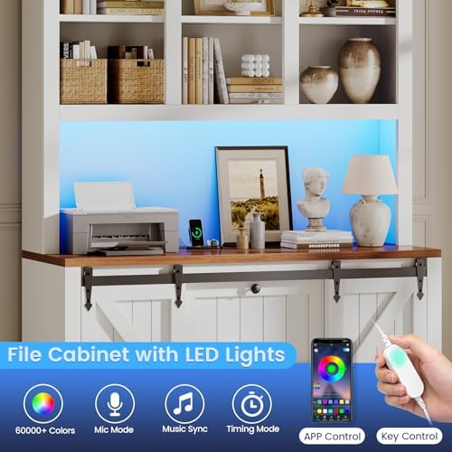 SEDETA 2 Drawer File Cabinet with Power Strip, 41” Farmhouse Filing Cabinet f...