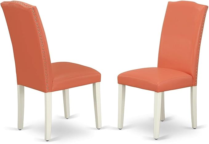 East West Furniture SHEN3-LWH-78 3 Piece Dining Table Set Contains a Round Kitchen Table with Pedestal and 2 Pink Flamingo Faux Leather Upholstered Chairs, 42x42 Inch, Linen White