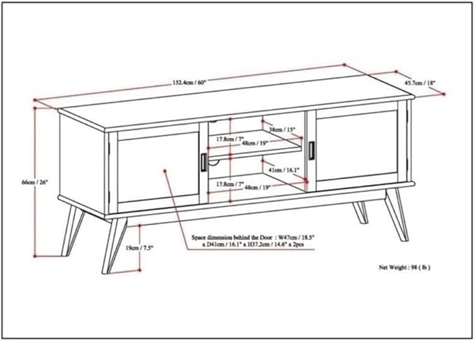 SIMPLIHOME Draper TV Stand - 60 inch Wide Solid Wood Low Media Console in Medium Auburn Brown, Mid Century Modern Entertainment Center for Living Room for TVs up to 65 Inches with Cable Management