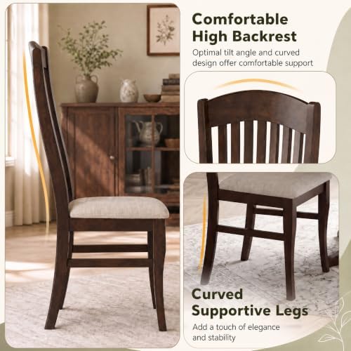 GOFLAME Wooden Dining Chairs Set of 4, Fabric Upholstered Kitchen Chairs with...