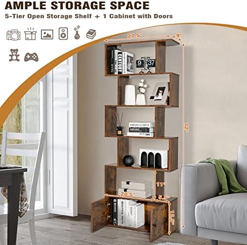 GIANTEX Set of 2 6-Tier Geometric Bookcase with Cabinet, Freestanding Display...