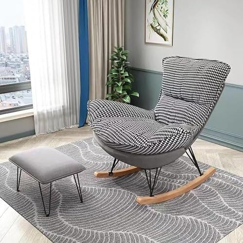 Rocking Chair with High Rest and Footstool, Reclining Glider Chair for Living...