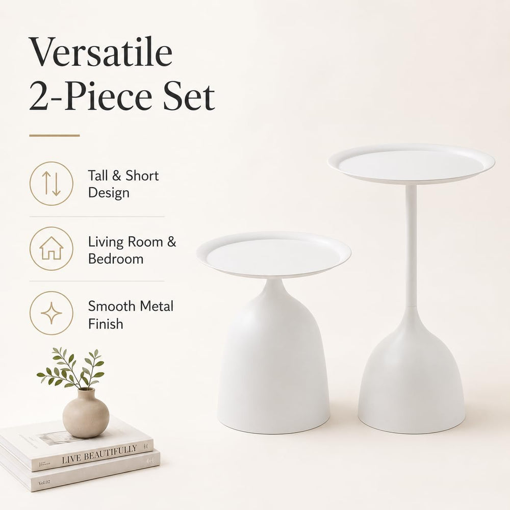 Side Tables Set of 2, 15.7'' Metal Round End Tables with Round Base, ...