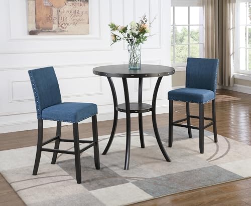 Roundhill Furniture Biony 3-Piece 36" Round Espresso Bar Table with Nail...