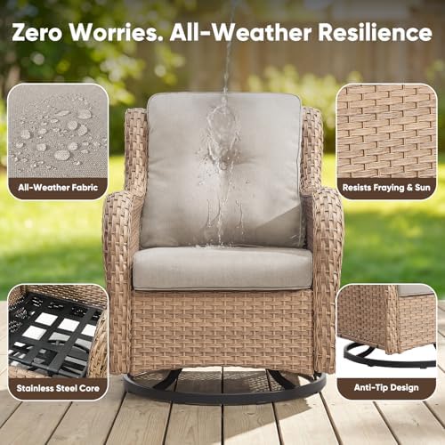 Belord 6 Piece Wicker Patio Furniture Set, Outdoor Swivel Rocker Chairs Set o...