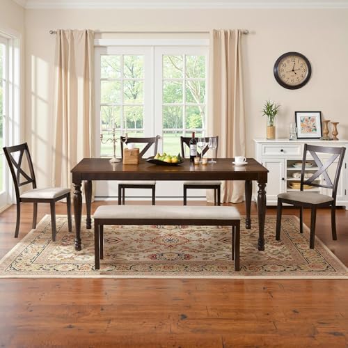 LUXOAK 6 Piece Farmhouse Dining Table Set with 71" Solid Wood Table