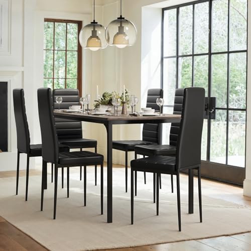 Gizoon 7-Piece Dining Table Set for 6, 63" Kitchen Table & PU Chairs...