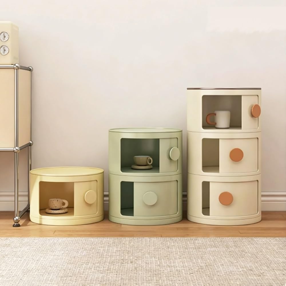 Minimal Style Bedside Table, Stylish Round Storage Cabinet, Creative Plastic ...