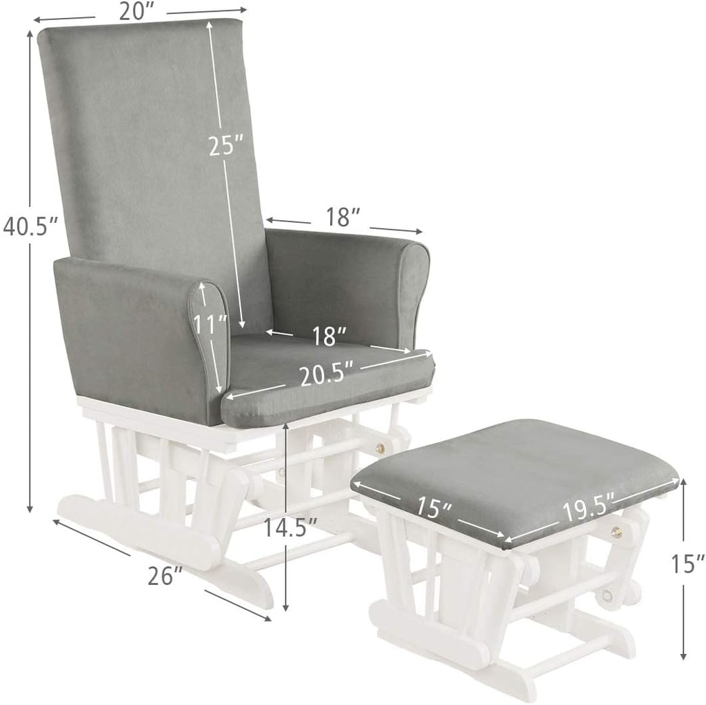 Costzon Baby Glider and Ottoman Cushion Set, Wood Baby Rocker Nursery Furniture for Napping, Nursing, Reading, Upholstered Hoop Glider & Ottoman Comfort Nursery Chair w/Padded Armrests (Gray)