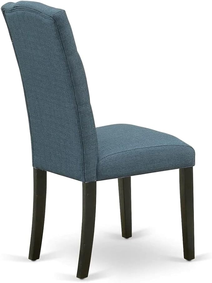 East West Furniture LGCE5-BLK-21 5 Piece Dining Table Set for 4 Includes a Rectangle Kitchen Table with Butterfly Leaf and 4 Mineral Blue Linen Fabric Parson Chairs, 42x84 Inch, Black