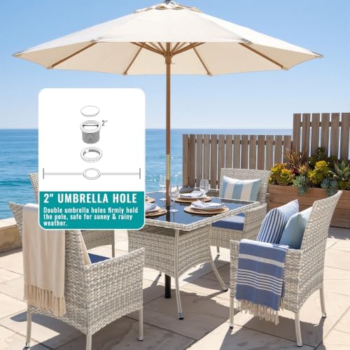 5-Piece Patio Dining, Set Patio Furniture Set Glass Table & 4 Wicker Chairs