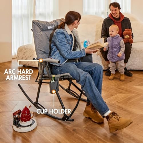 Portal Oversized Padded Folding Rocking Camping Chair Outdoor 400 LBS | Padde...