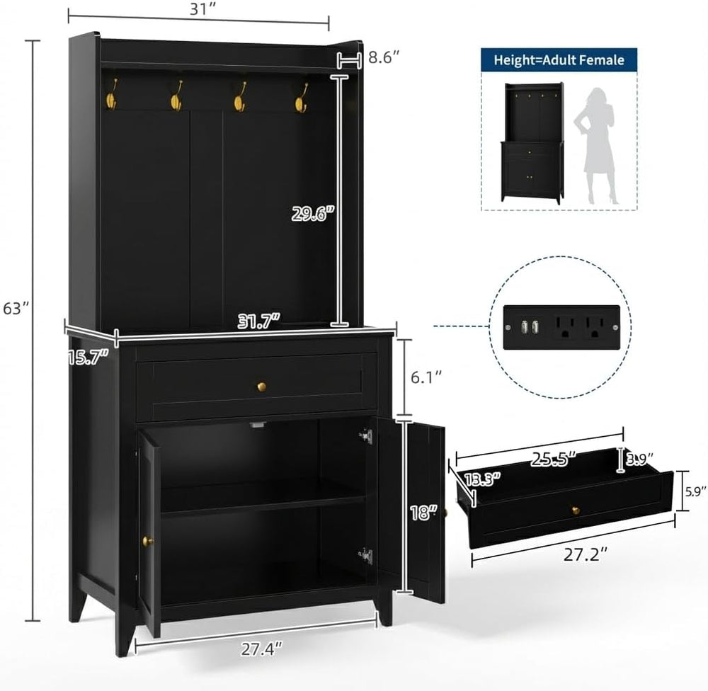 Garvee Pantry Cabinet with 4 Hooks, Kitchen Pantry Cabinet, Coffee Bar Table ...