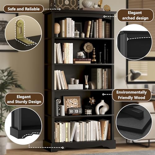 TVU 5-Tier Wooden Bookshelf, 31.5" W x 65" H ×9.9" D Bookshelf...