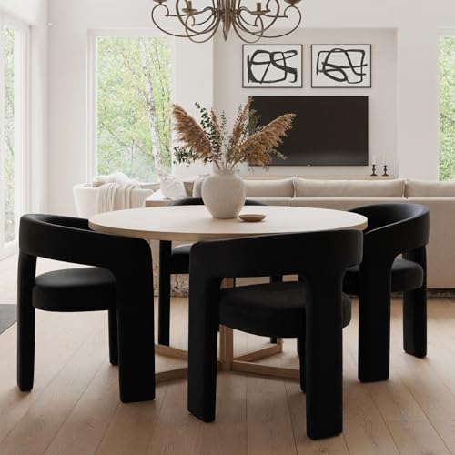 HNY Modern Velvet Barrel Dining Chairs Set of 6, Black