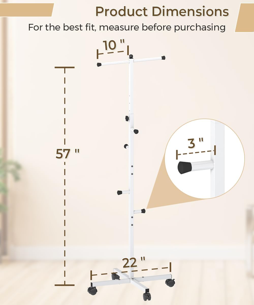 Koutemie 62" T-Shaped Coat Rack Hanger Stand Freestanding with Wheel, White