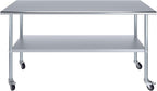 AmGood 72" Long x 24" Deep Stainless Steel Table with Casters