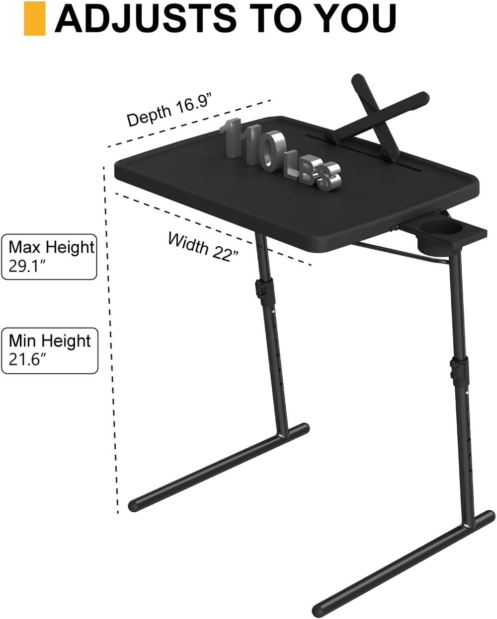 TV Tray Table, XL PRO TV Dinner Tables, 16.9 x 22 x 29.1inch Folding Desk wit...