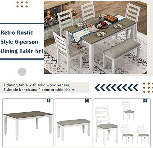 Merax 6-Piece Wooden Rectangular Dining Table Set with 4 Upholstered Chairs a...