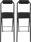 Folding Bar Stool with Back Portable Tall Folding Barstools 29.5" H Counter Height Foldable Chairs with Sponge PU Cushion & Grippy Pads for Kitchen Shop Cafe Dining Room (2, Black)
