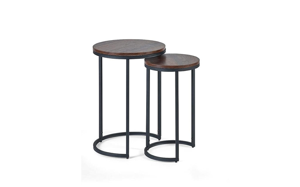 Julian Bowen Tribeca Round Nesting Side Tables, Walnut Effect/Black