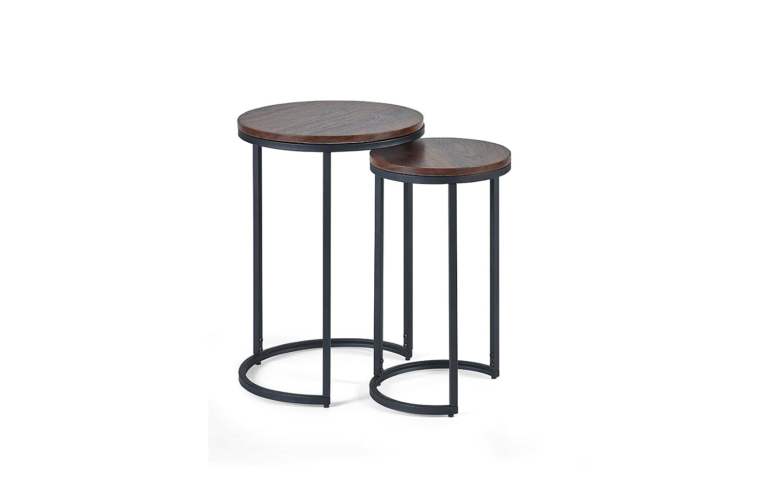 Julian Bowen Tribeca Round Nesting Side Tables, Walnut Effect/Black