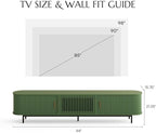 POVISON Fully-Assembled Modern Green TV Stand with Tambour Doors, Fluted TV Media Console for 85 Inch TVs, Sliding Door Entertainment Center with Storage for Living Room (Green, 94.49")