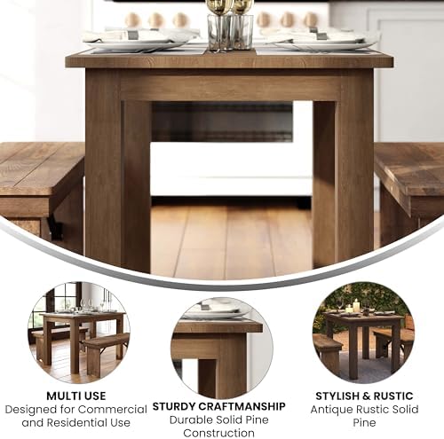 Merrick Lane Jessamine 46" x 30" Rectangular Rustic Solid Pine Farm...
