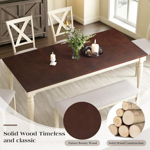 LUXOAK 6 Piece Solid Wood Dining Table Set with 71" Farmhouse Table