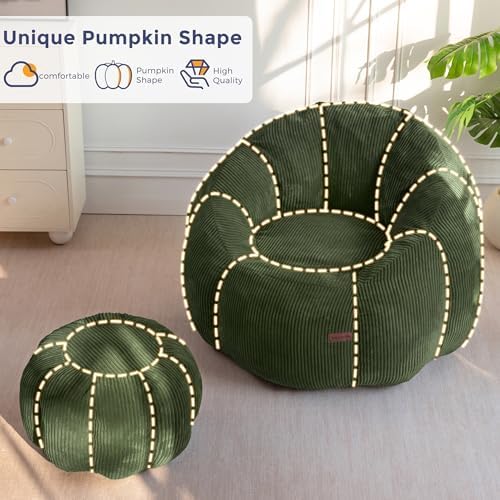 MAXYOYO Bean Bag Chair with Ottoman, Giant Pumpkin Lounge Chair for Adults | ...