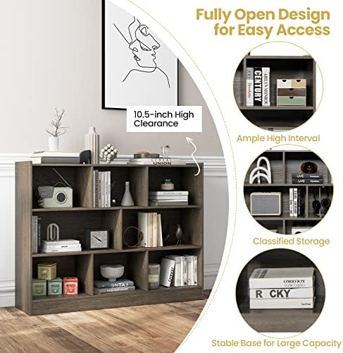 Tangkula 8-Cube Bookcase, Wood 3 Tier Open Storage Bookshelf, Modern Multipur...