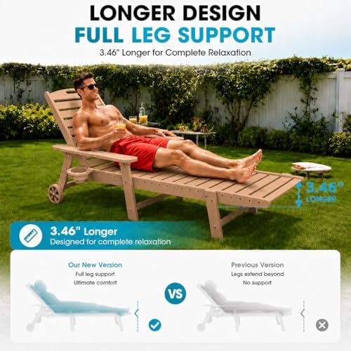 Ciokea Lounge Chair Outdoor, Oversized Chaise Lounge Chair with 5 Positions, ...