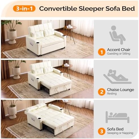 VINGLI Convertible Loveseat Sleeper Sofa Bed, Pullout Couch for Living Room |...
