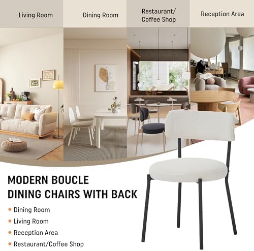 Boucle Dining Chairs Set of 6, Modern Round Upholstered Dining Chairs, Curved...