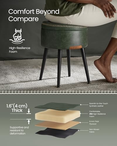 VASAGLE Storage Ottoman, Synthetic Leather Round Seat with Steel Legs | Vanit...