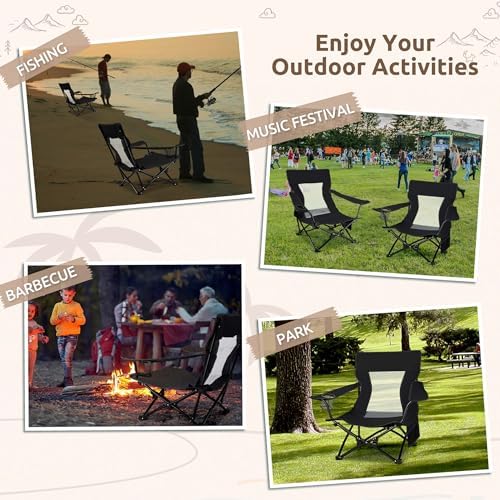 HaSteeL Low Beach Chairs, 3Pcs Folding Camping Chairs with Table - Black