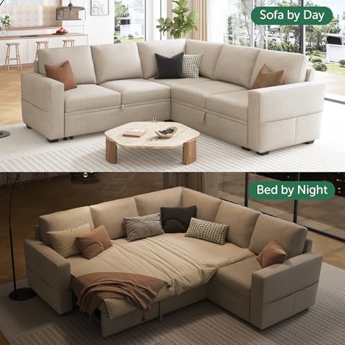 HONBAY Modular Sectional Sleeper Sofa with Pull Out Bed, L Shaped Couch with ...