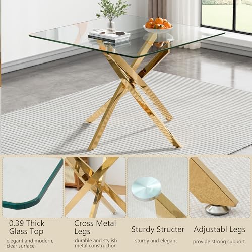 HomVent 3 Piece Square Glass Dining Table Set, Square Glass Kitchen Table Set...