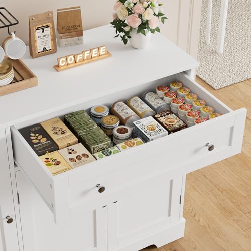 HOSTACK 41" W Kitchen Sideboard Buffet Cabinet, Small Coffee Bar, White